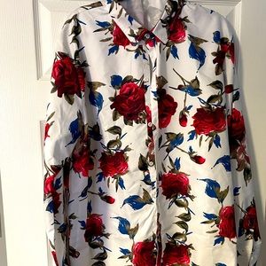 Men’s XXL Matte Sateen Rose Print Button Down Shirt